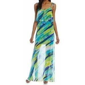 Calvin Klein Maxi Dress Spaghetti Strap Lagoon Printed Summer Blue Women 14